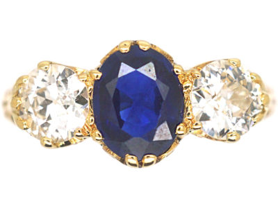 Victorian 18ct Gold, Sapphire & Diamond Three Stone Ring