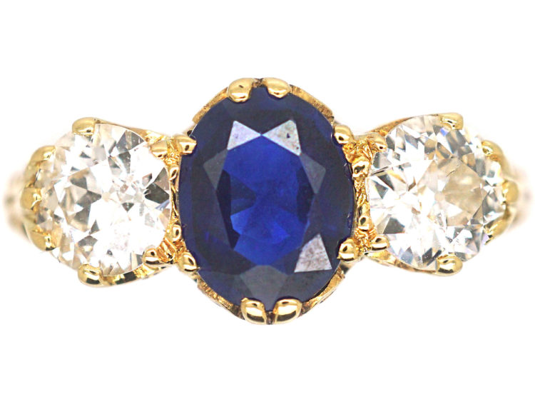 Victorian 18ct Gold, Sapphire & Diamond Three Stone Ring