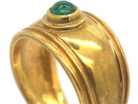 Vintage 9ct Gold & Cabochon Emerald Wide Ring