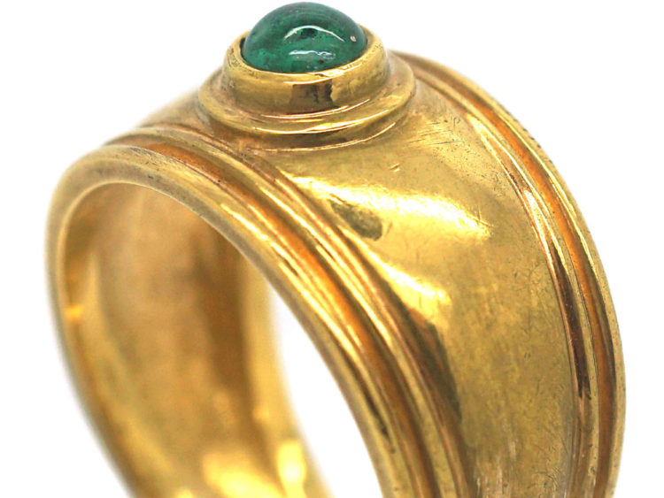 Vintage 9ct Gold & Cabochon Emerald Wide Ring