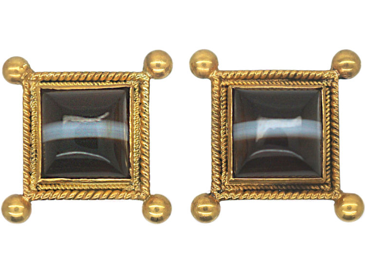 Victorian 18ct Gold & Banded Sardonyx Earrings