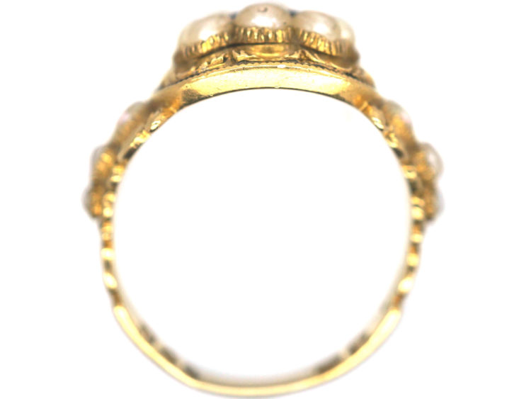 Georgian 18ct Gold Garnet & Natural Split Pearls Ring