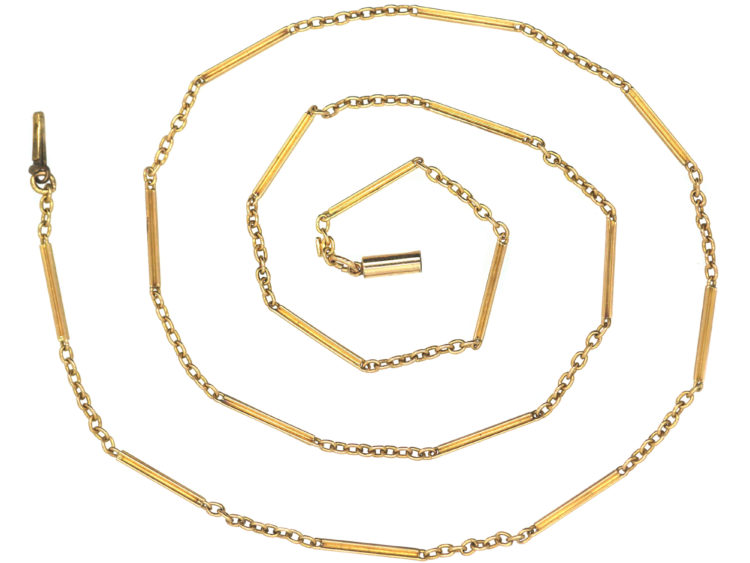 Edwardian 15ct Gold Baton & Trace Link Chain