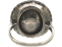 Art Deco Silver, Coral & Marcasite Ring