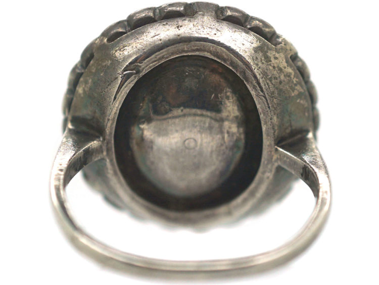 Art Deco Silver, Coral & Marcasite Ring