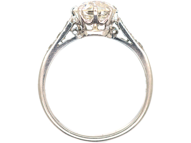 Art Deco Platinum & Diamond Solitaire Ring with Diamond Set Shoulders