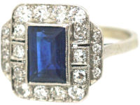 Art Deco Platinum, Sapphire & Diamond Rectangular Ring