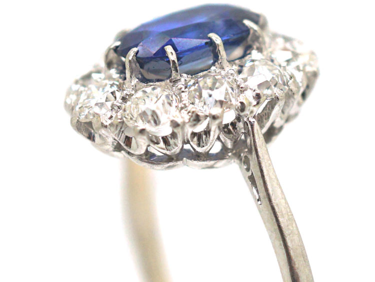 Platinum, Sapphire & Diamond Oval Cluster Ring