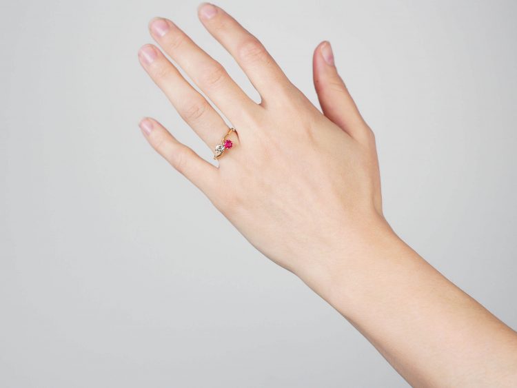 Edwardian 18ct Gold, Pink Sapphire & Diamond Crossover Ring