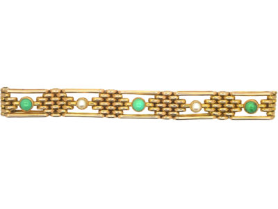 Edwardian 15ct Gold Bracelet set with Turquoise & Natural Split Pearls