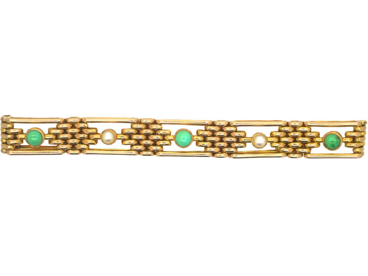 Edwardian 15ct Gold Bracelet set with Turquoise & Natural Split Pearls
