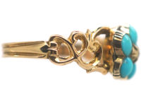 Regency 15ct Gold & Turquoise & Rose Diamond Forget me Not Ring