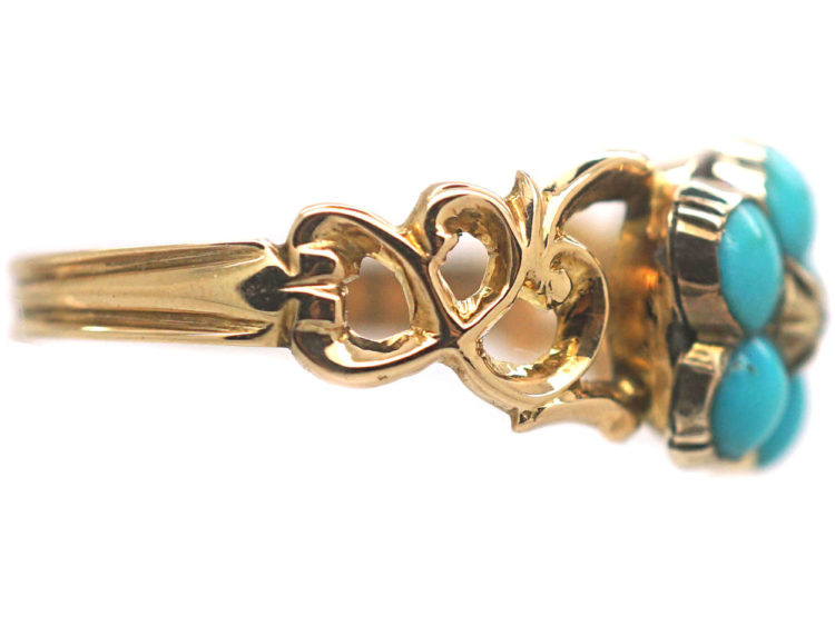 Regency 15ct Gold & Turquoise & Rose Diamond Forget me Not Ring