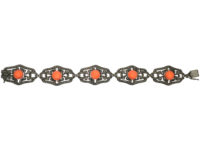 Art Deco Silver, Marcasite & Coral Bracelet