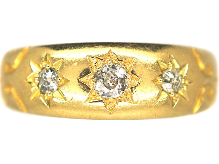 Victorian 18ct Gold & Three Stone Diamond Ring