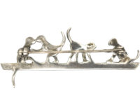 Art Deco Silver & Marcasite Playful Monkeys Brooch
