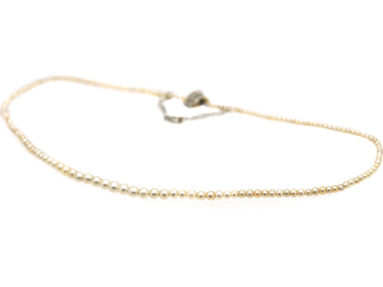 Edwardian Natural Pearl Necklace with Diamond Set Cluster Clasp