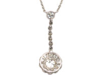 Edwardian Platinum & Diamond Cluster Pendant on Platinum Chain