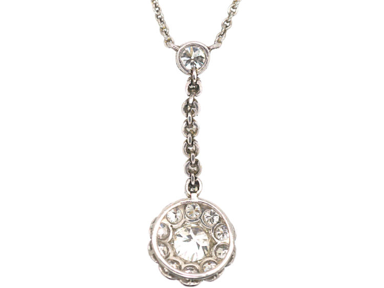 Edwardian Platinum & Diamond Cluster Pendant on Platinum Chain