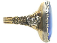 Georgian 15ct Gold & Silver Ring set with a Large Sapphire with Rose Diamonds in the Shoulders
