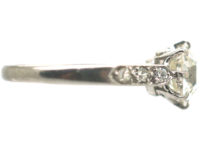 Art Deco Platinum & Diamond Solitaire Ring with Diamond Set Shoulders