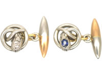 Edwardian Platinum & 15ct Gold Snake Cufflinks set with a Diamond and a Sapphire