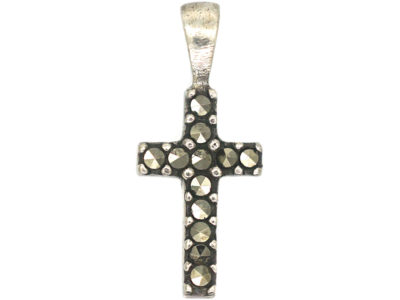 Tiny Silver Marcasite Cross Pendant