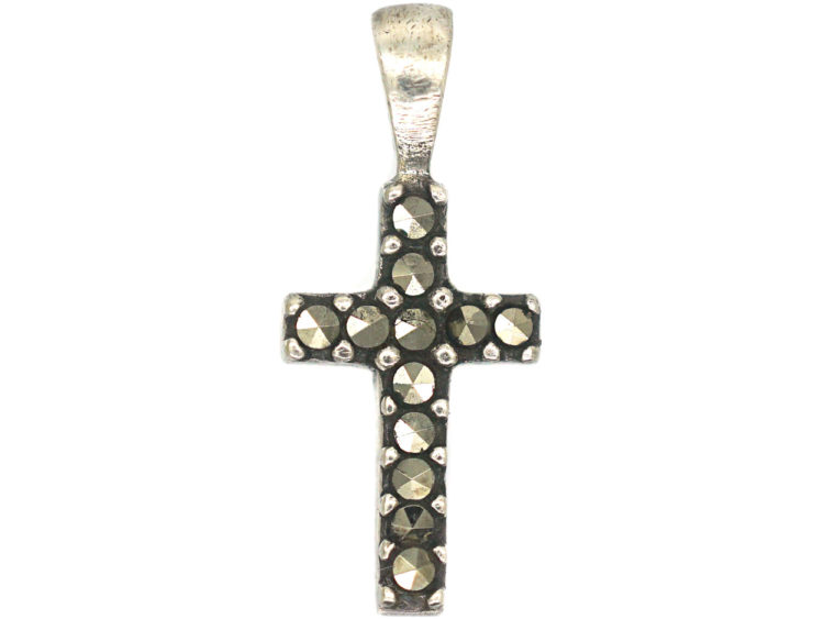 Tiny Silver Marcasite Cross Pendant