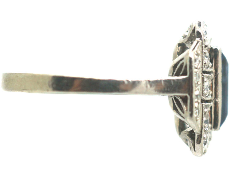 Art Deco Platinum, Sapphire & Diamond Rectangular Ring
