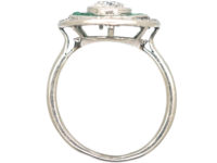 Art Deco Platinum, Emerald & Diamond Target Ring