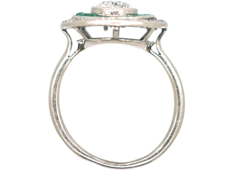 Art Deco Platinum, Emerald & Diamond Target Ring