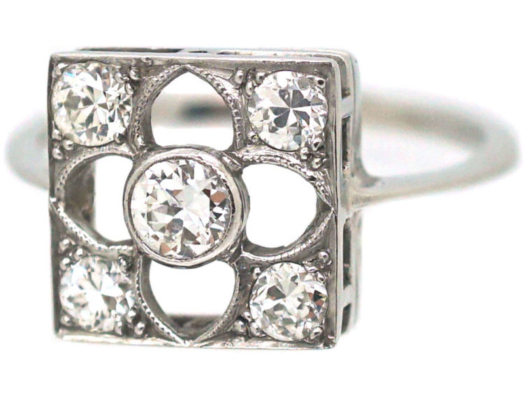 Art Deco 18ct White Gold Gothic Design Ring set with Diamonds