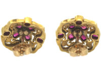 Victorian 18ct Gold, Ruby & Rose Diamond Black & White Enamel Earrings