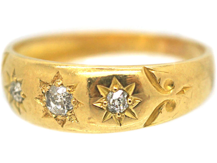 Victorian 18ct Gold & Three Stone Diamond Ring