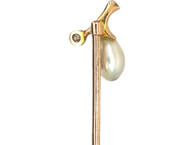 Edwardian Gold, Natural Pearl & Diamond Sprig Tie Pin