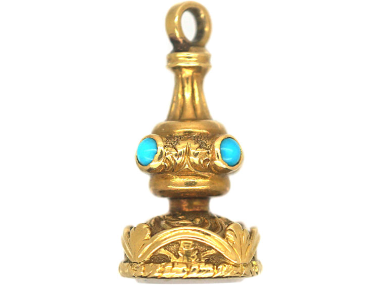 Regency 18ct Gold & Turquoise Seal with Chalcedony Base