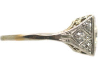 Art Deco 14ct White Gold & Platinum, Square Diamond Ring with Diamond Set Shoulders