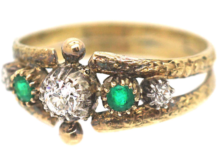 Victorian 18ct Gold Ring set with Emerald & Diamonds