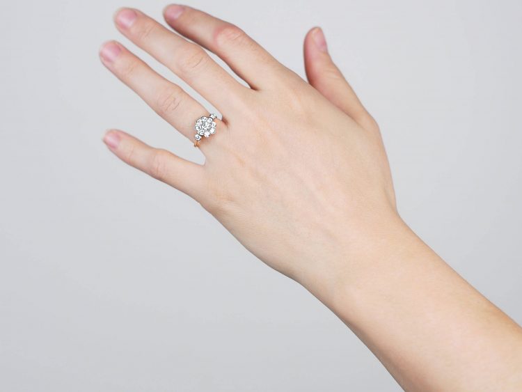 Diamond Cluster Ring with Heart & Arrow Diamond Set Shoulders