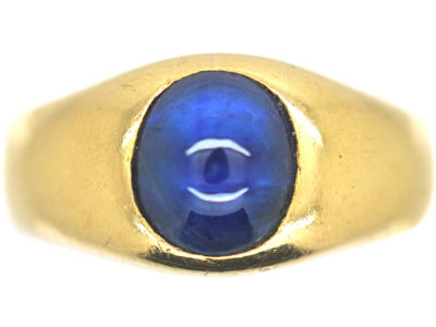 Art Deco 18ct Gold Cabochon Sapphire Rub Over Set Ring