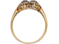 Edwardian 18ct Gold, Sapphire, Ruby & Diamond Double Cluster Ring