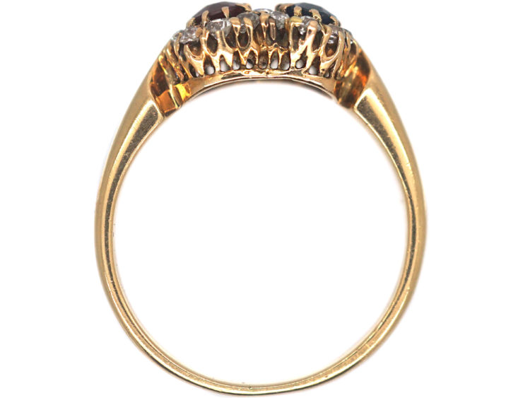 Edwardian 18ct Gold, Sapphire, Ruby & Diamond Double Cluster Ring