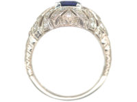 Art Deco Platinum, Ceylon Sapphire & Diamond Cluster Ring