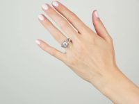 Art Deco 14ct White Gold & Platinum, Square Diamond Ring with Diamond Set Shoulders