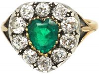 Victorian 18ct Gold, Emerald & Diamond Heart Shaped Ring