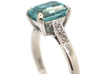 Art Deco 18ct White Gold Zircon & Diamond Rectangular Ring