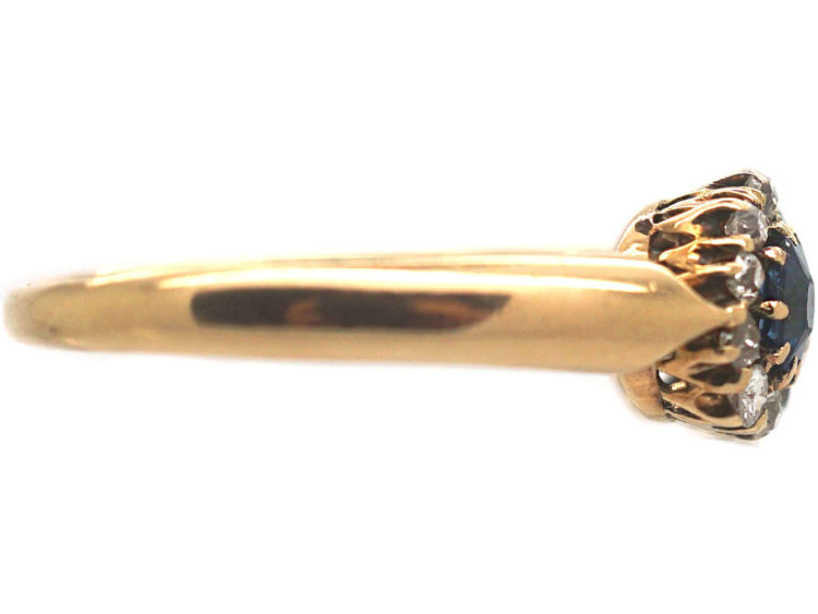Edwardian 18ct Gold, Sapphire, Ruby & Diamond Double Cluster Ring