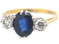 Art Deco 18ct Gold, Sapphire & Diamond Three Stone Ring