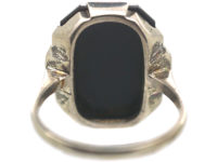 Art Deco Silver, Marcasite & Onyx Rectangular Ring