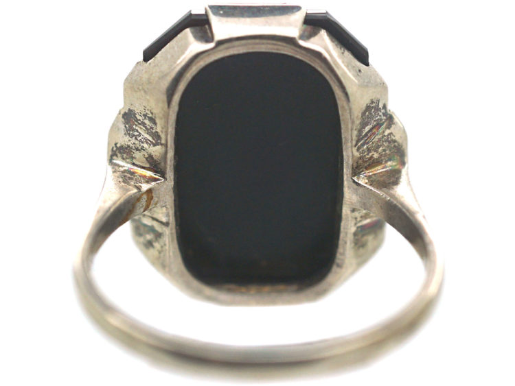 Art Deco Silver, Marcasite & Onyx Rectangular Ring